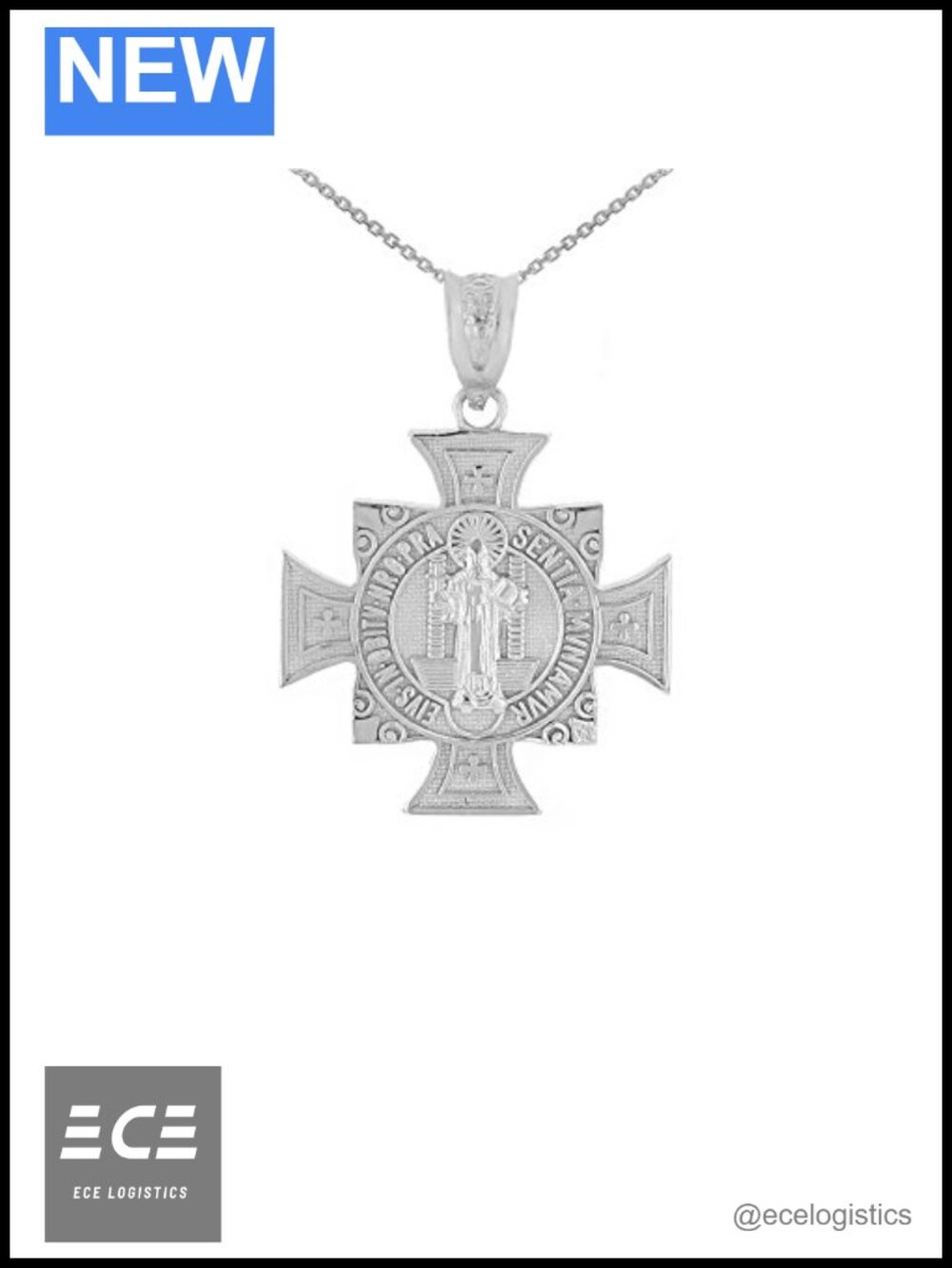 925 Sterling Silver St. Benedict Maltese Cross Pendant Necklace 16"